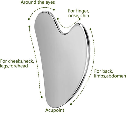 Gua Sha Facial Tools Guasha for Face - Stainless Steel Gua Sha Tool - Massager Tool for Jawline & Chin,Fascia Massage Tool for Face Massage, Lymphatic Drainage Massager (Silver)